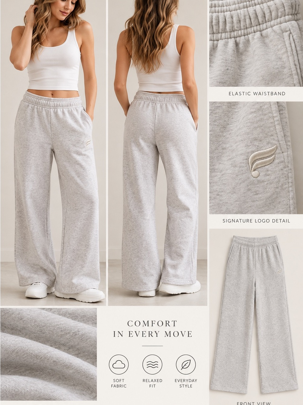 Fabletics Light Heather Gray Wide-Leg Sweatpants XL